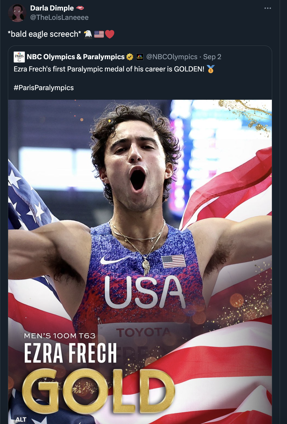 team usa men's four rowing - Darla Dimple bald eagle screech Nbc Olympics & Paralympics NBCOlympics Sep 2 Ezra Frech's first Paralympic medal of his career is Golden! Alt Men'S 100M T63 Usa Ezra Frech Toyota Gold 444